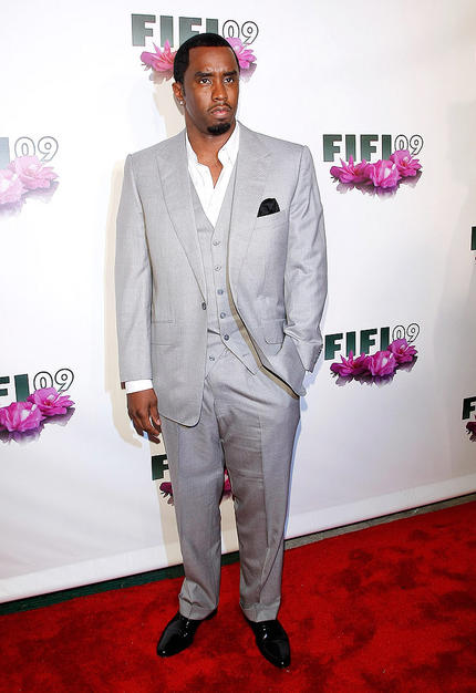 Sean Combs looked dapper in his gray suit.